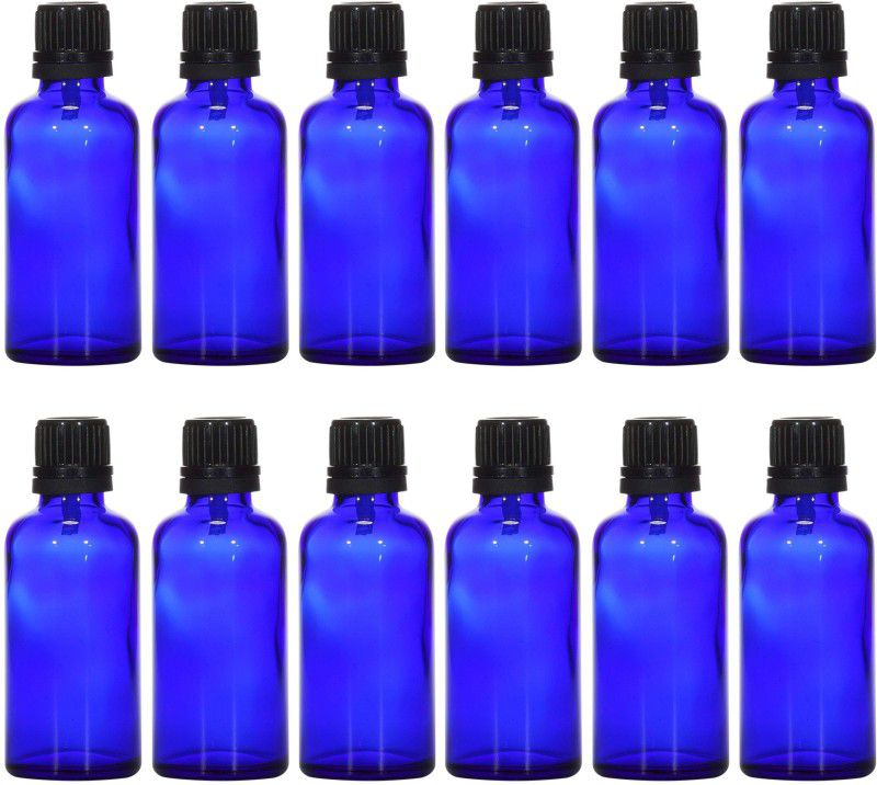 nsb herbals Blue Glass Bottle + Euro Dropper for Essential Oil, DIY Perfume, Multipurpose Use 50 ml Bottle  (Pack of 12, Blue, Glass)