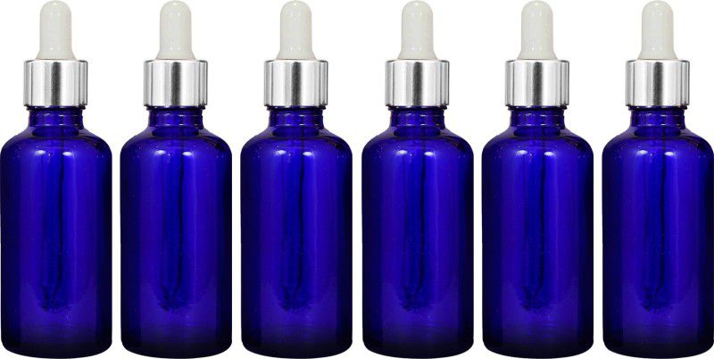 nsb herbals Blue Glass Bottle + Silver Dropper for Essential Oil, DIY Perfume,Multipurpose Use 50 ml Bottle  (Pack of 6, Blue, Silver, Glass)