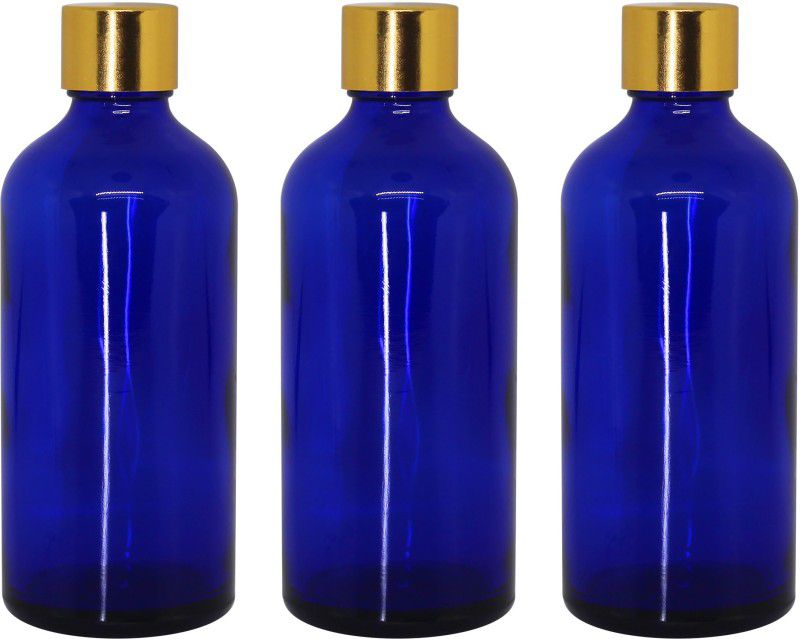 nsb herbals Blue Glass Bottle + Gold Seal Cap + Safety Plug for DIY Perfume, Oil Multi use 100 ml Bottle  (Pack of 3, Blue, Glass)