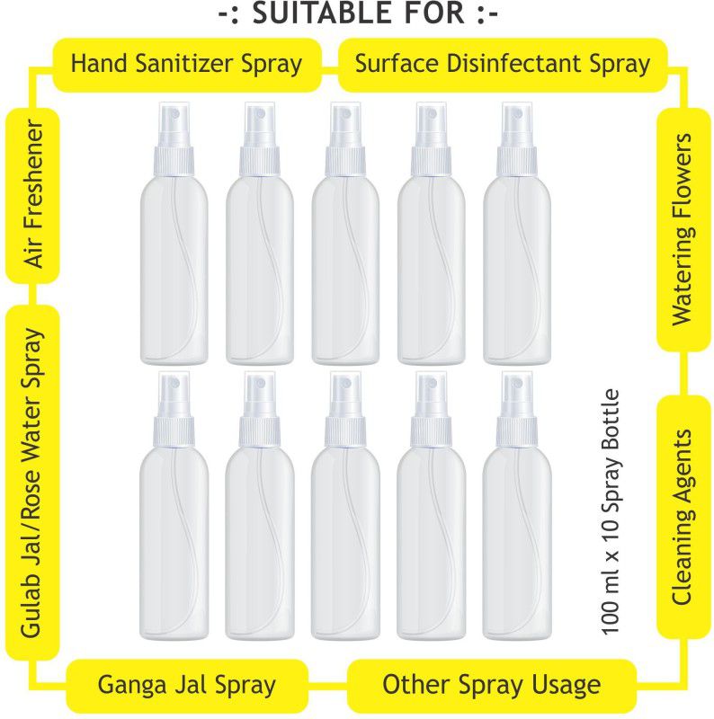 Austro Labs 100ML*10 SPRAY BOTTLE (EMPTY) (PACK OF 10) 100 ml Spray Bottle  (Pack of 10, White, Plastic)