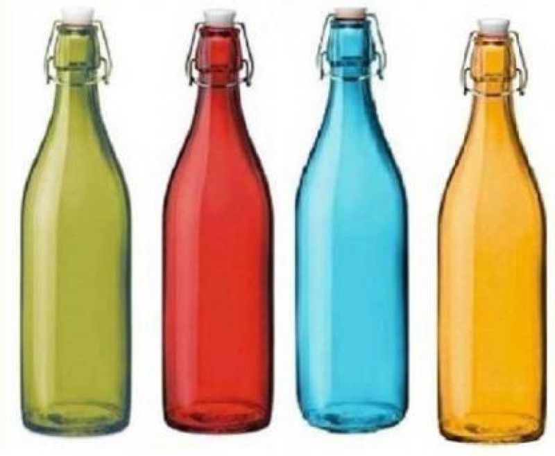 RKFancyLight GLOSSY CLEAR GLASS WATER/JUICE BOTTLES FOR MULTIPURPOSE BO15 1000 ml Bottle  (Pack of 4, Multicolor, Glass)