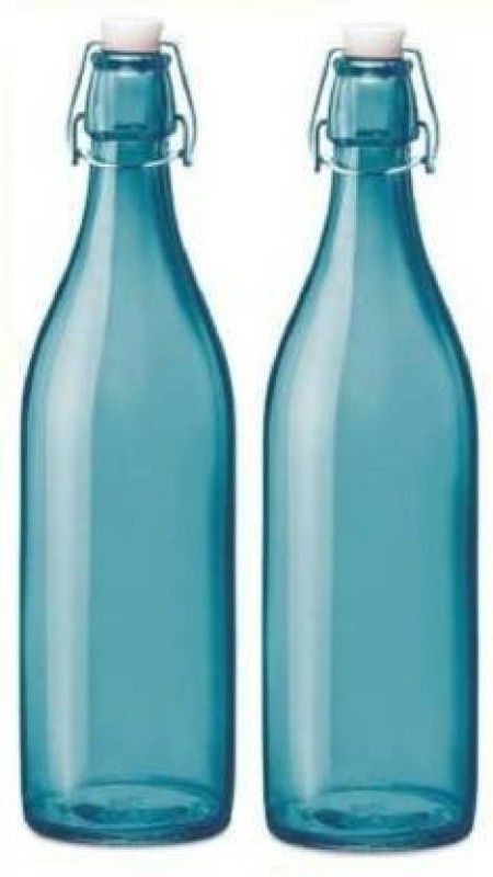 RKFancyLight GLOSSY CLEAR GLASS WATER/JUICE BOTTLES FOR MULTIPURPOSE BO21 1000 ml Bottle  (Pack of 2, Blue, Glass)