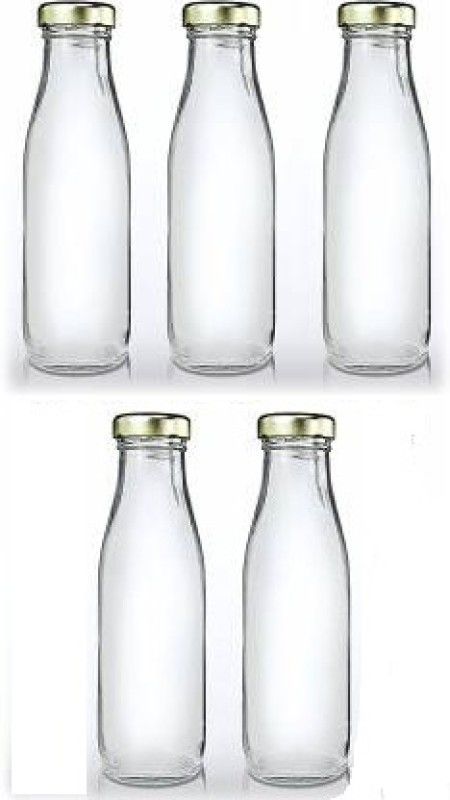 RKFancyLight clear hygiene glass water milk juice multipurpose bottle with golden lid 5(300ml) 300 ml Bottle  (Pack of 5, Clear, Glass)