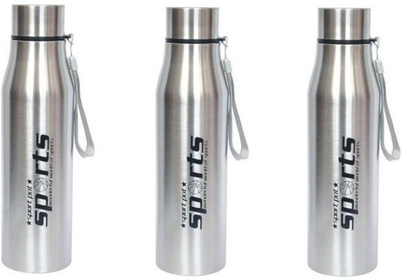 Luxuria 1000 ML SIDE ROPE WATER BOTTLE PACK OF 3 1000 ml Bottle  (Pack of 3, Silver, Steel)