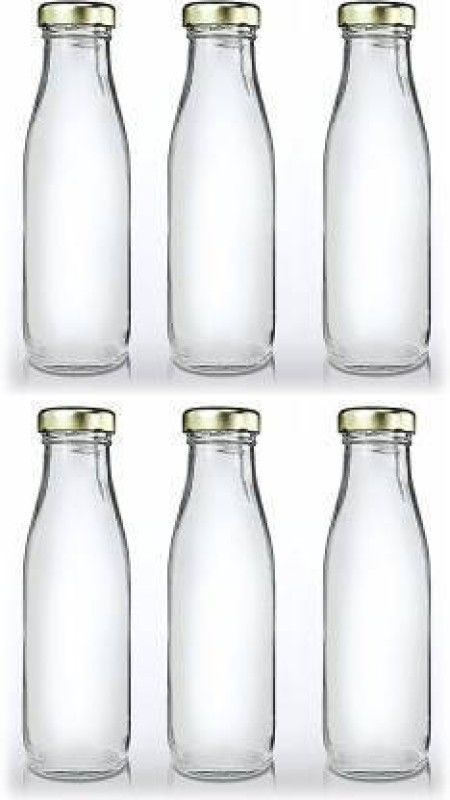 RKFancyLight clear hygiene glass water milk juice multipurpose bottle with golden lid 6(300ml) 300 ml Bottle  (Pack of 6, Clear, Glass)