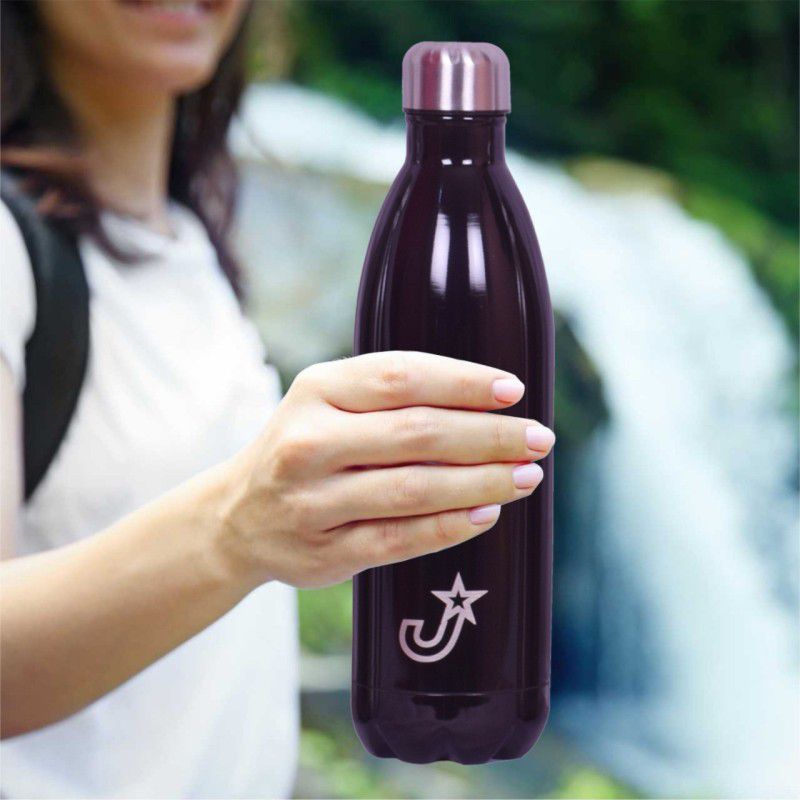 Jay DOUBLE WALL STEEL INSULATED WATER BOTTLE GLOSSY BLACK COLOUR 1000 ml Bottle  (Pack of 1, Black, Steel)
