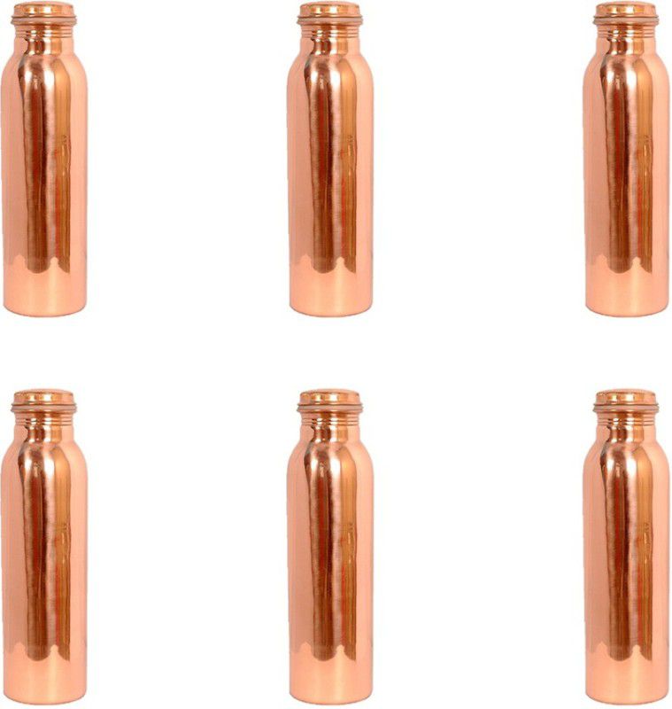 Dots Handmade Plain Copper Bottle 6000 ml Bottle (Pack of 6, Copper, Copper) 1000 ml Bottle  (Pack of 6, Copper, Copper)