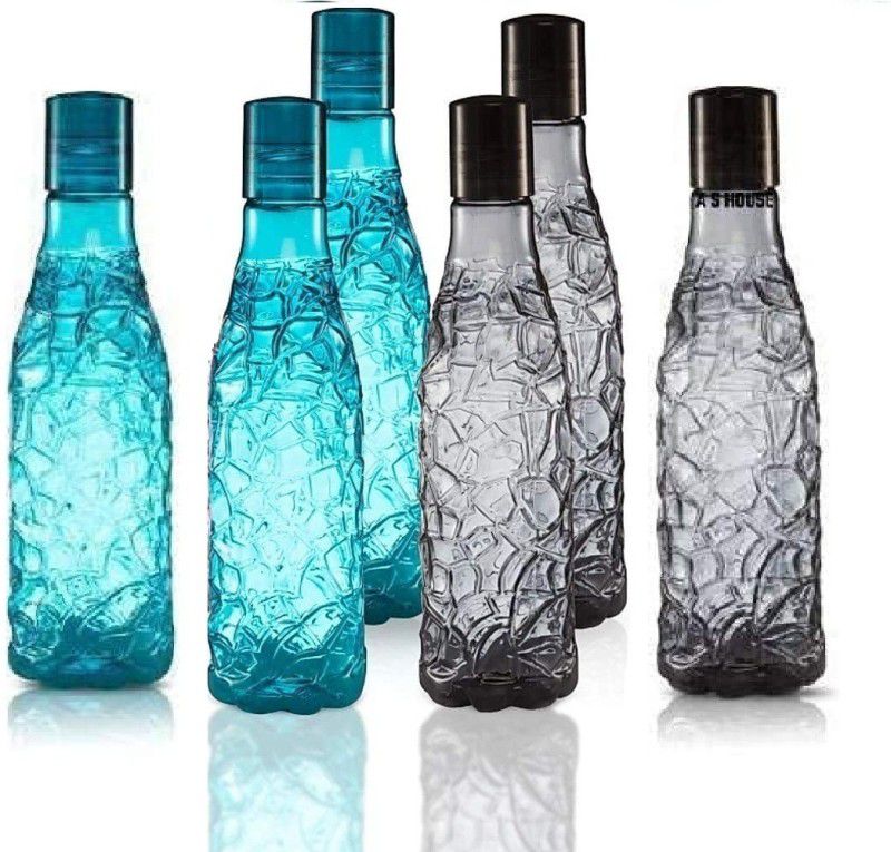 Imphi 6 Diamond Bottle with leak proof quality 1000 ml Bottle  (Pack of 6, Blue, Black, Plastic)