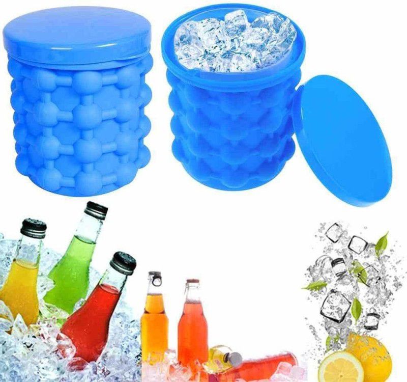 VibeX 1 L Plastic, Silicone XVI™-452-VF-Ice Cube Maker, Round, Portable for Frozen Whiskey, Beverages Ice Bucket  (Blue)