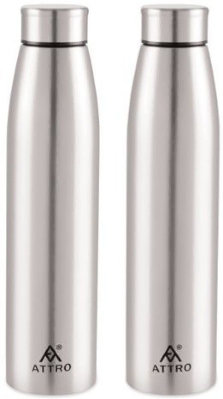 ATTRO Sleek Stainless Steel Water Bottle,Set of 2,1000 ml,Silver 1000 ml Bottle  (Pack of 2, Silver, Steel)