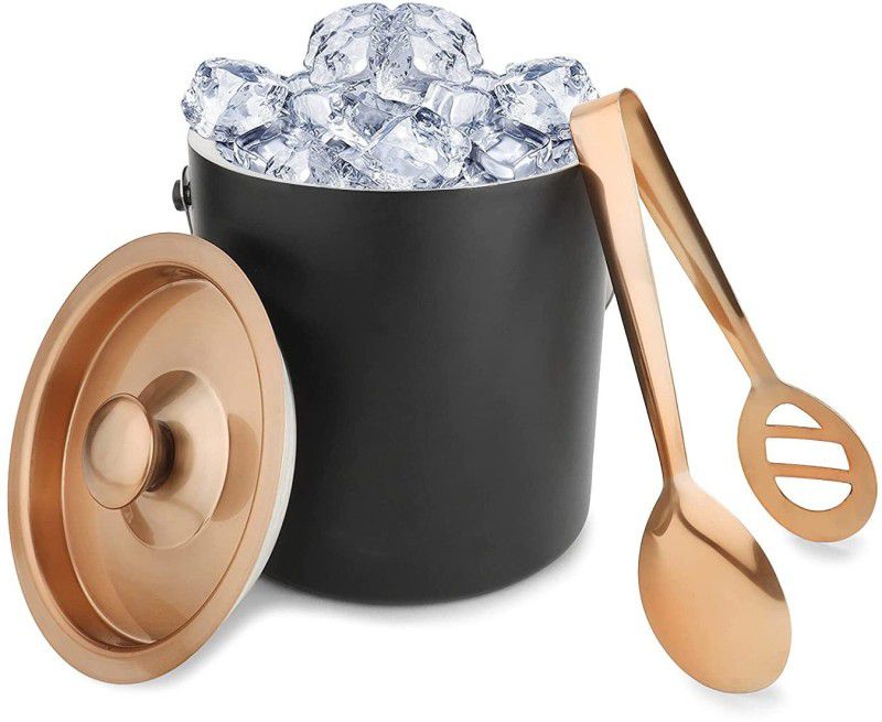 Parika 1.5 L Steel PRK ICE BUKET Ice Bucket  (Black, Gold)