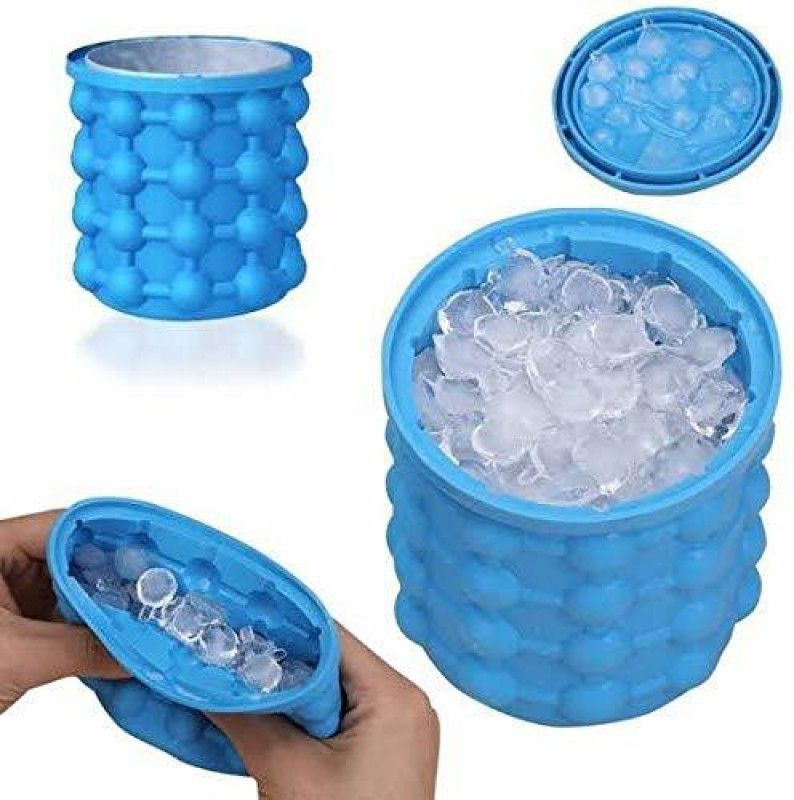 VibeX 1 L Plastic, Silicone IIV™-456-KM-Silicone Ice Cube Maker Bucket with Plastic Basket Inside The Box Ice Bucket  (Blue)