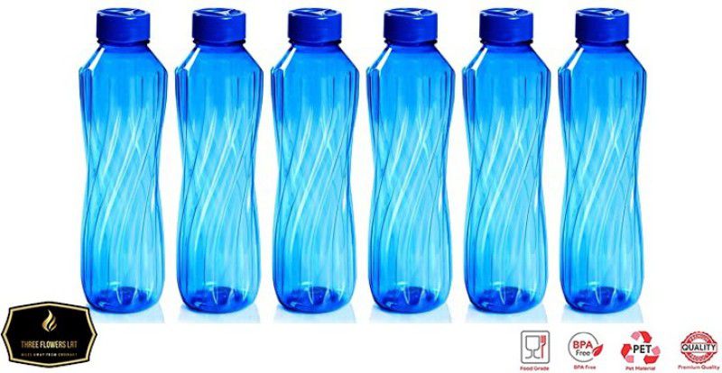 THREE FLOWERS LRT PEARLPET WATER BOTTLE BLUE 1000 ml Bottle  (Pack of 6, Multicolor, Plastic)