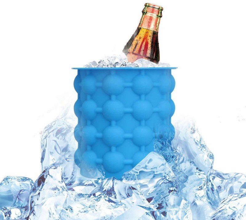 VibeX 1 L Silicone, Plastic XII®-479-HN-Silicone Double Chambered Ice Cube Maker Genie, Ice Bucket Ice Bucket  (Blue)