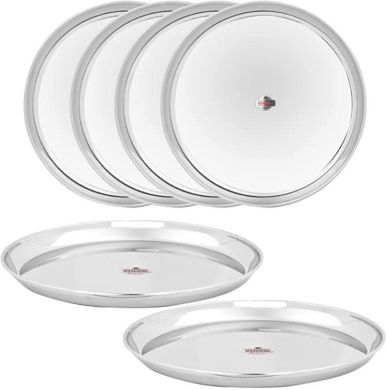 VINOD Stainless Steel Rajbhog Plate Set of 6 Pieces, Diameter 30cm (RB13) Dinner Plate  (Pack of 6)