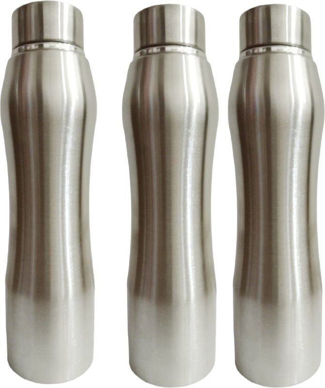 Frequent Curvy Steel Bottle Natural SS 304 Grade Set of 3 750 ml Bottle  (Pack of 3, Silver, Steel)