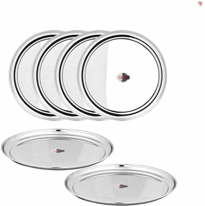 VINOD Stainless Steel Rajbhog Plate Set of 6 Pieces, Diameter 28.5cm (RB12) Dinner Plate  (Pack of 6)