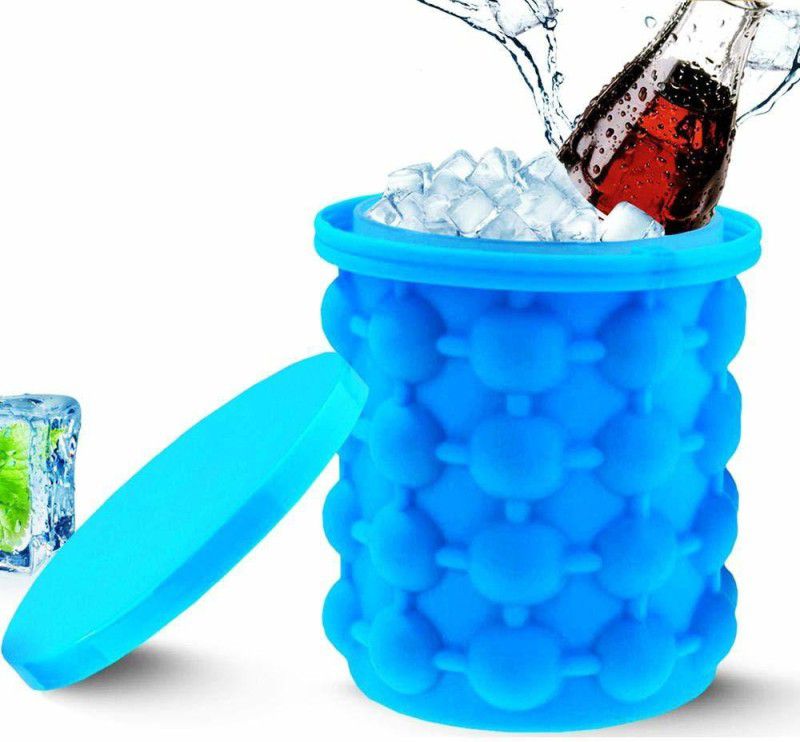 VibeX 1 L Plastic, Silicone XVI™-468-VF-(2 in 1) Ice Cube Maker, Round,Portable,For Frozen Whiskey,Beverages Ice Bucket  (Blue)