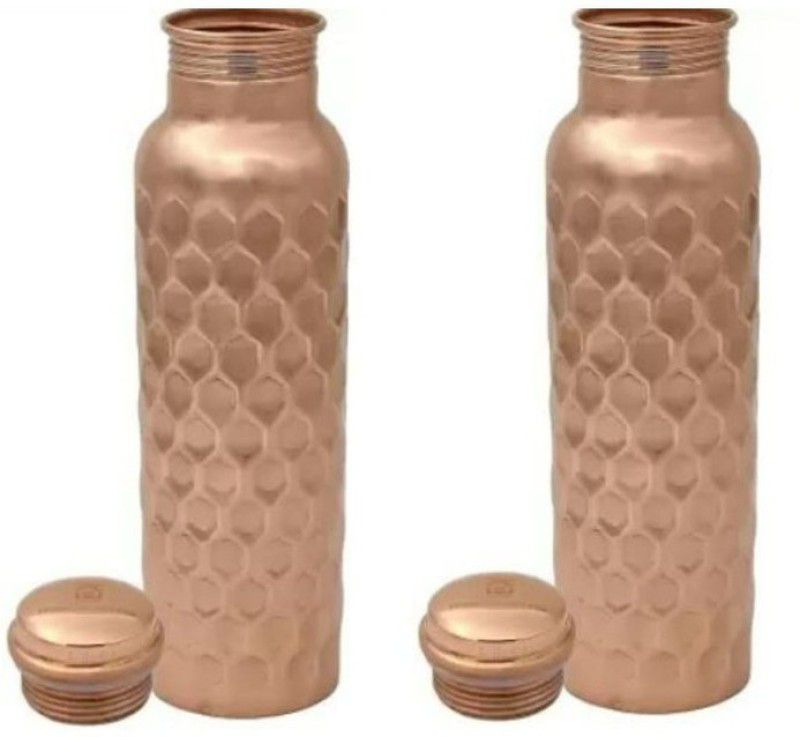 Matel world Coppe r Water Bottle 1000 ml Bottle  (Pack of 2, Copper, Copper)