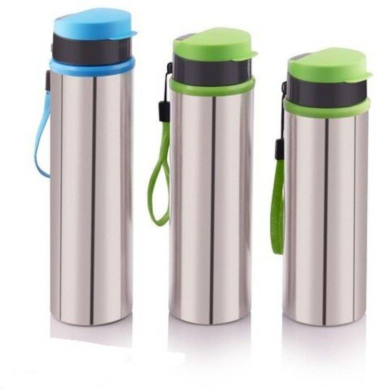 Kushi Flip cap bottle with leak proof and stainless steel with 1000ml capacity 1000 ml Bottle  (Pack of 3, Multicolor, Steel)