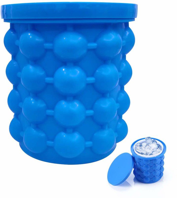 VibeX 1 L Plastic, Silicone XII™-448-PL-(2 in 1) Ice Cube Maker, Round,Portable,For Frozen Whiskey, Cocktail Ice Bucket  (Blue)