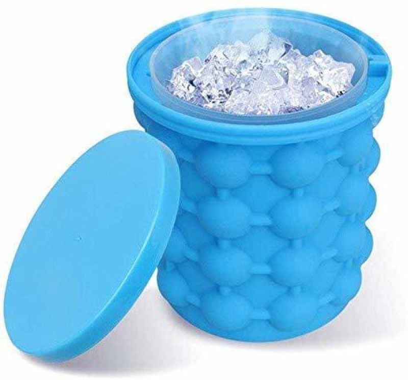 mega store 1 L Silicone, Plastic LM-Silicone Ice Cube Maker Bucket Round,Portable,for Home, Party and Picnic Ice Bucket  (Blue)