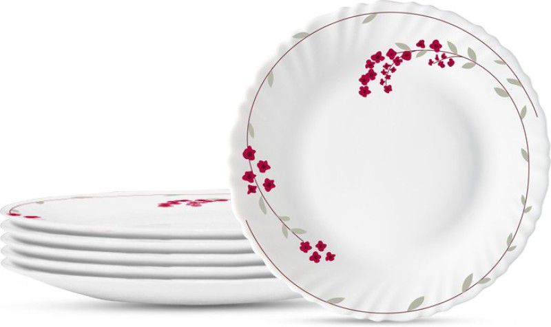 Larah by Borosil HTTCECOM11FP1VROFL Dinner Plate  (Pack of 6, Microwave Safe)