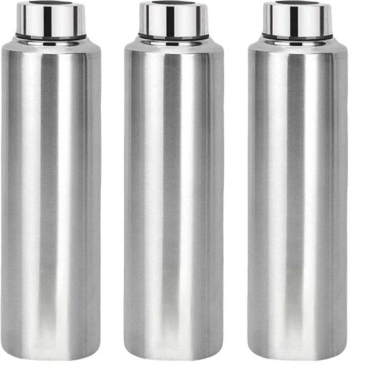 Steel Water Bottle Office, Gym, Sports, Travel, Oil can Set Of 3 1000 ml Bottle  (Pack of 3, Silver, Steel)
