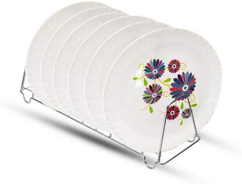 swift international Flower Print Serving Plate - 11 Inch Dinner Plate  (Pack of 6, Microwave Safe)