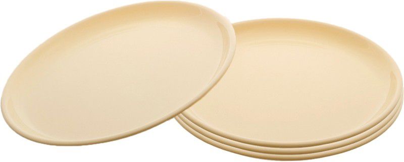 KUBER INDUSTRIES 4 Pieces Unbreakable Round Plastic Microwave Safe Dinner Plates (Yellow) - CTKTC34614 Dinner Plate  (Pack of 4, Microwave Safe)