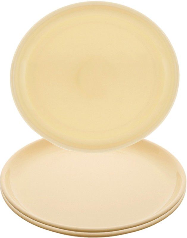 KUBER INDUSTRIES 3 Pieces Unbreakable Round Plastic Microwave Safe Dinner Plates (Yellow) - CTKTC34612 Dinner Plate  (Pack of 3, Microwave Safe)