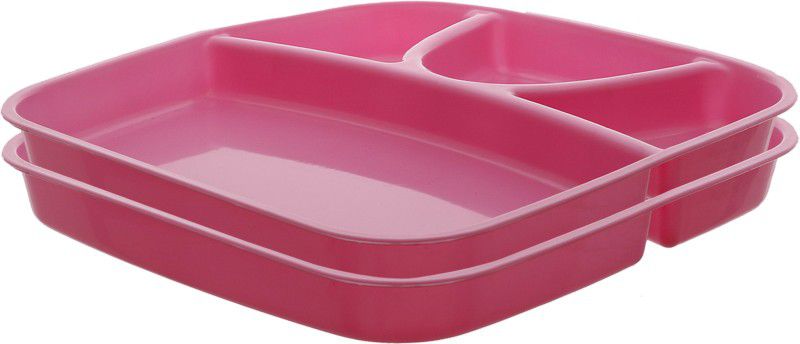 KUBER INDUSTRIES 2 Pieces Microwave Safe Unbreakable Plastic Food Plate with Partitions (Pink) - CTKTC34700 Dinner Plate  (Pack of 2, Microwave Safe)