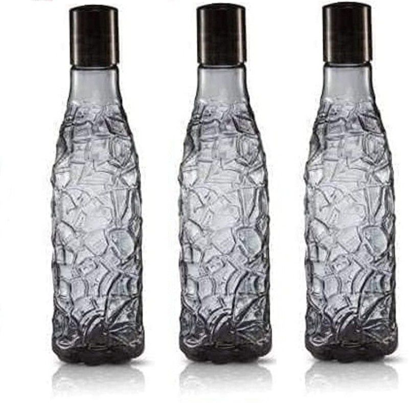 Crystal Premium Quality Fridge Water Bottle Set of 3 For Home,Gym,Office (Black) 1000 ml Bottle  (Pack of 3, Black, Plastic)