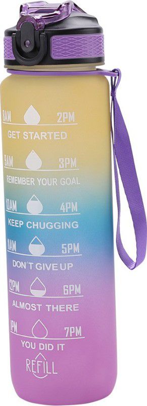 KUBER INDUSTRIES Unbreakable Water Bottle with Motivational Time Marker 1000 ml Bottle  (Pack of 1, Multicolor, Tritan)