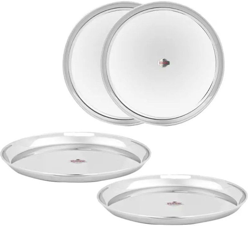 VINOD Stainless Steel Kanchan Bogi Plate, Lunch & Dinner Plate (Pack of 4, Dia 28 cm) Dinner Plate  (Pack of 4)