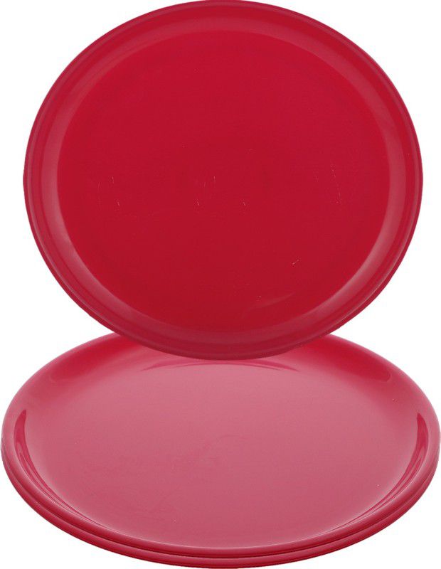 KUBER INDUSTRIES 3 Pieces Unbreakable Round Plastic Microwave Safe Dinner Plates (Pink) - CTKTC34588 Dinner Plate  (Pack of 3, Microwave Safe)