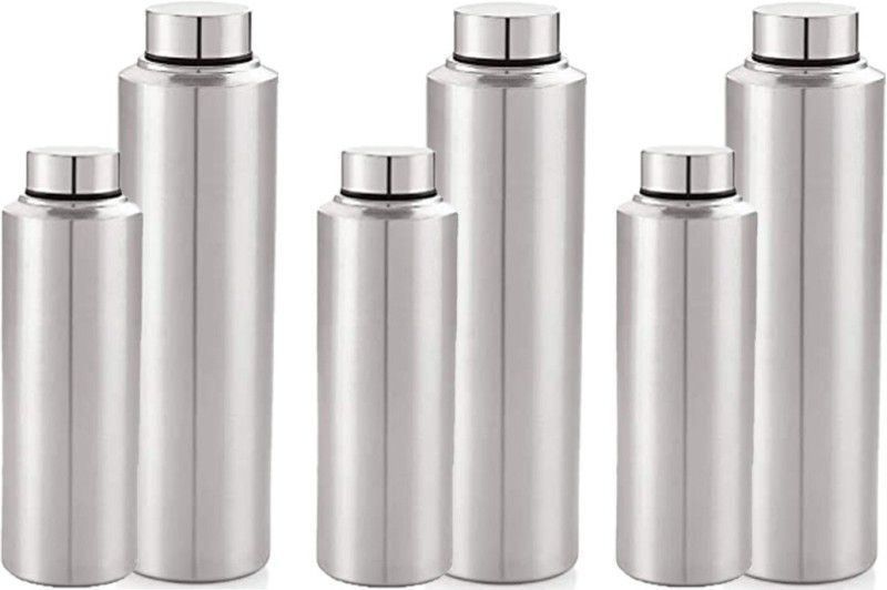 RKAS Stainless Steel Water Bottle combo (3 pieces 1000ml & 3 pieces 750ml ) 1000 ml Bottle  (Pack of 6, Silver, Steel)