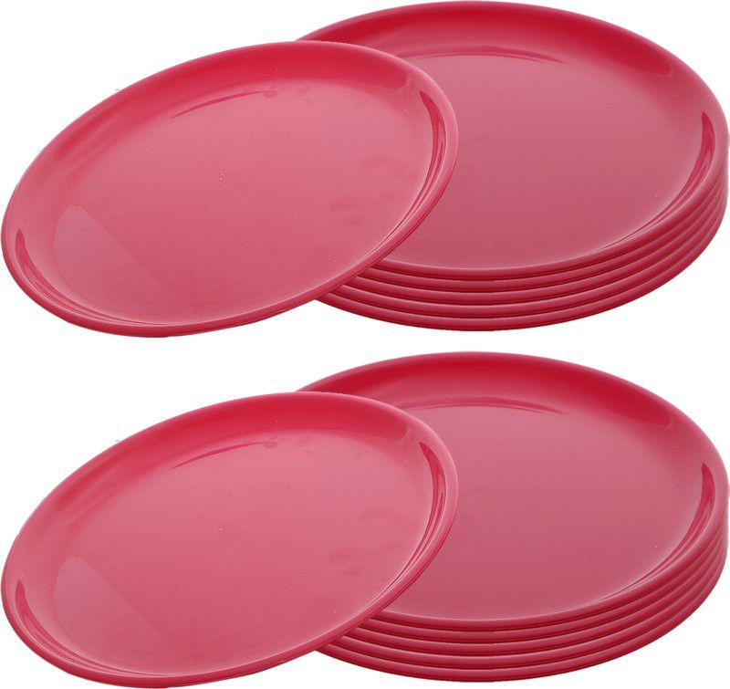 KUBER INDUSTRIES 12 Pieces Unbreakable Round Plastic Microwave Safe Dinner Plates (Pink) - CTKTC34594 Dinner Plate  (Pack of 12, Microwave Safe)