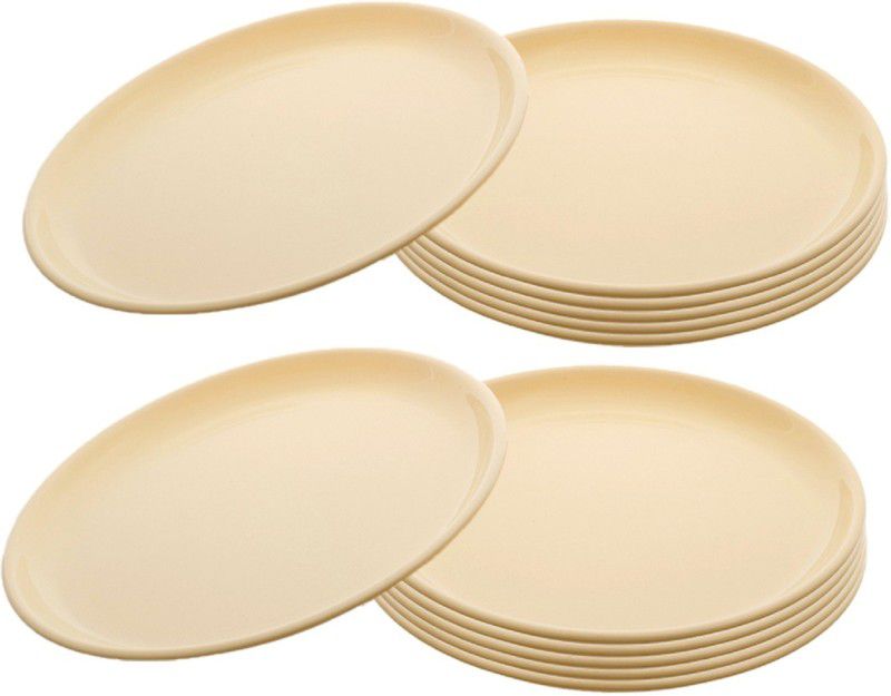 KUBER INDUSTRIES 12 Pieces Unbreakable Round Plastic Microwave Safe Dinner Plates (Yellow) - CTKTC34618 Dinner Plate  (Pack of 12, Microwave Safe)