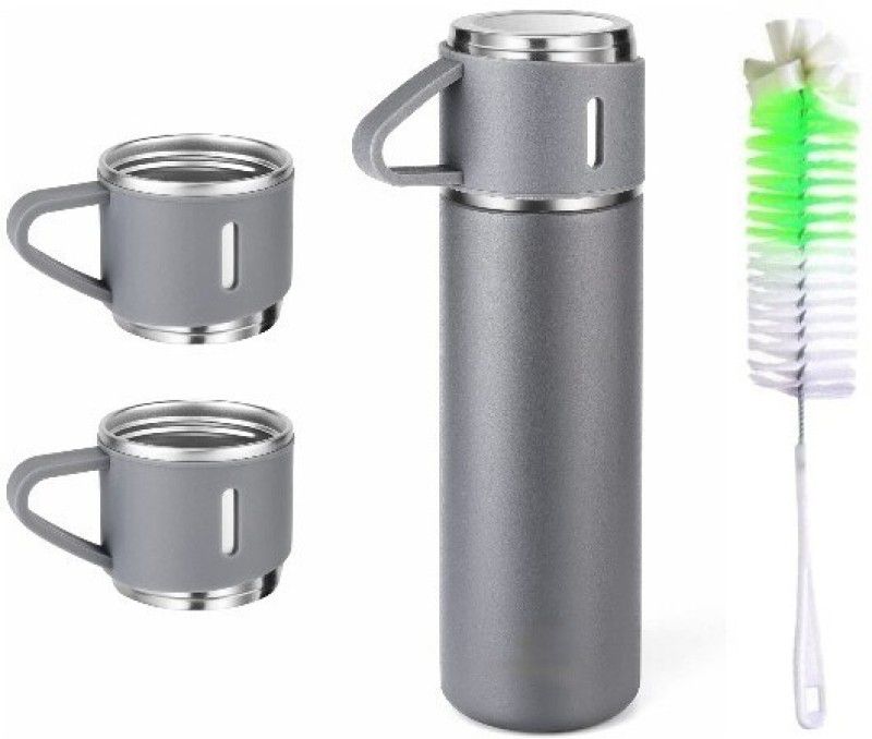 Iconix Vacuume Flask Cup Set with Nylon Brush Grey 500 ml Flask  (Pack of 1, Grey, Steel)
