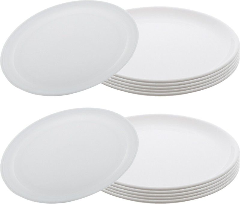 KUBER INDUSTRIES 12 Pieces Unbreakable Round Plastic Microwave Safe Dinner Plates (White) - CTKTC34602 Dinner Plate  (Pack of 12, Microwave Safe)
