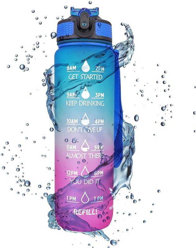 DPM 1 lite bottle fitness symbol Motivational Water Bottle with Straw Time Marker 1000 ml Bottle  (Pack of 1, Multicolor, Silicone)