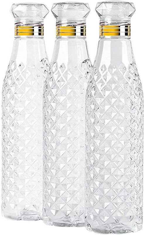 Plastic Fridge Water Bottle Checkered Pattern ,Pack of 3 1000 ml Bottle  (Pack of 3, Plastic)