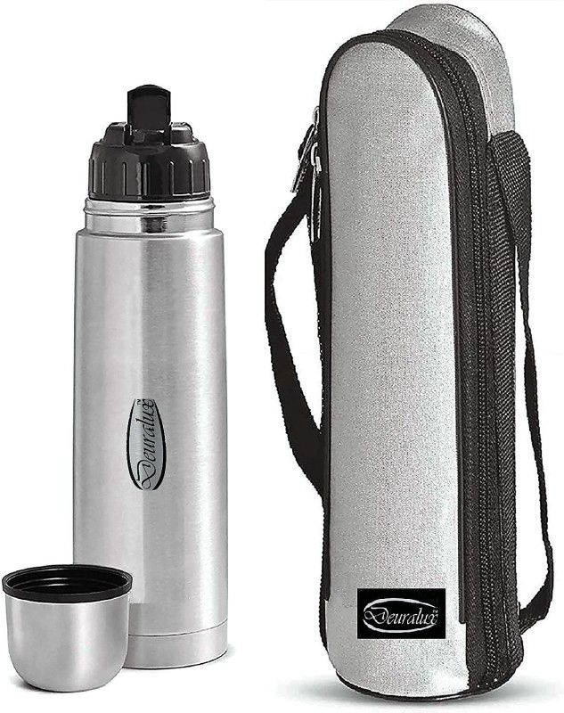 DEURALUX BLT 1000 Steel Vacuum Flask 1 liter 24 Hr Cold 12 Hr Hot Thermos 1000 ml Flask  (Pack of 1, Silver, Steel)