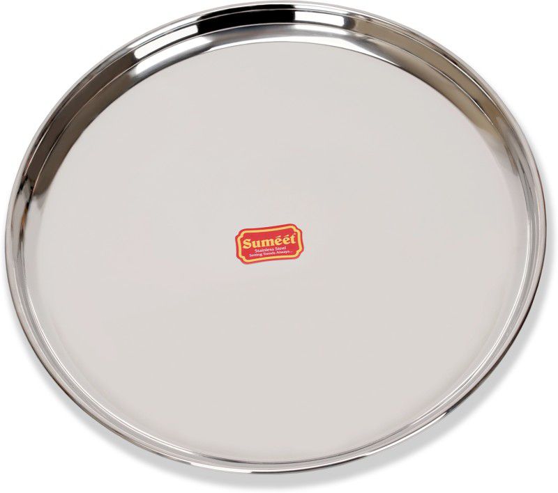 Sumeet Stainless-Steel Heavy Gauge Dinner Plates with Mirror Finish-32.3cm Dia, Silver Dinner Plate