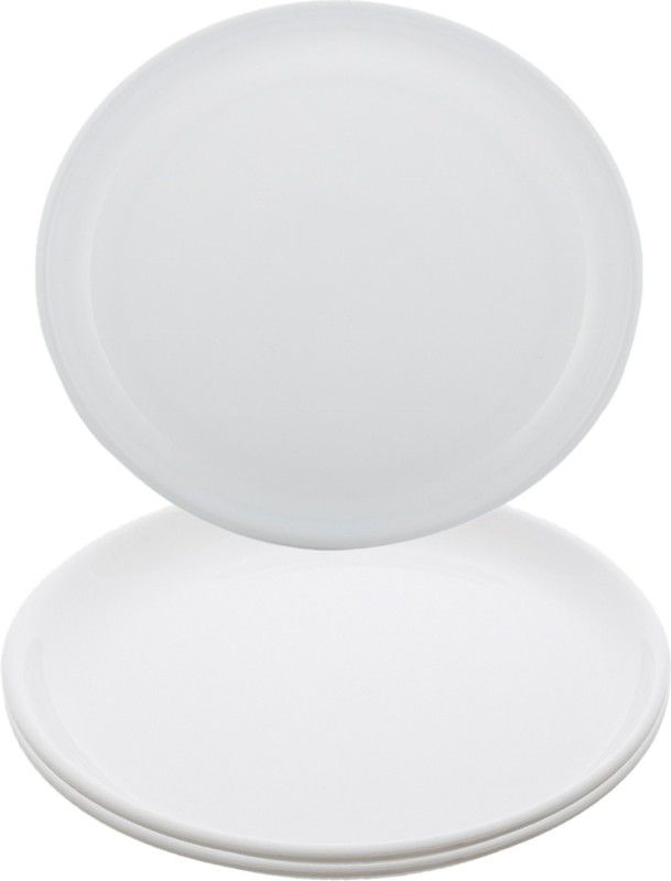 KUBER INDUSTRIES 3 Pieces Unbreakable Round Plastic Microwave Safe Dinner Plates (White) - CTKTC34596 Dinner Plate  (Pack of 3, Microwave Safe)