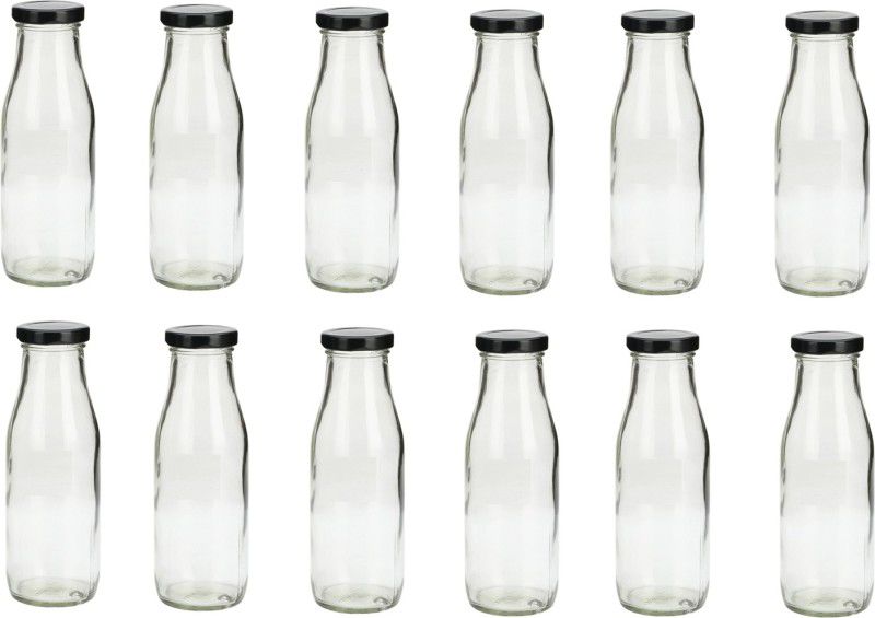 Stylish Kitchen Storage & Serving Glass Bottle With Metal Lid, 500, Pack Of 12 500 ml Bottle  (Pack of 12, Clear, Glass)