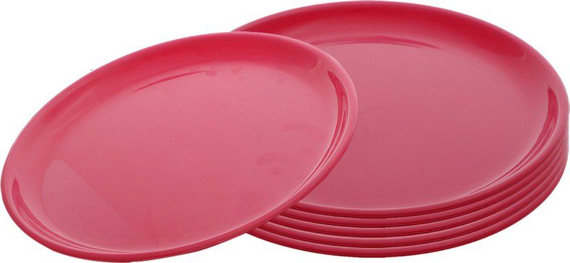 KUBER INDUSTRIES 6 Pieces Unbreakable Round Plastic Microwave Safe Dinner Plates (Pink) - CTKTC34592 Dinner Plate  (Pack of 6, Microwave Safe)