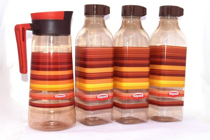 NAYASA fusion deluxe water bottle(1000 ml) 3 pcs with tazio water jug (1.5L) combo set 1000 ml Bottle  (Pack of 4, Brown, Plastic)
