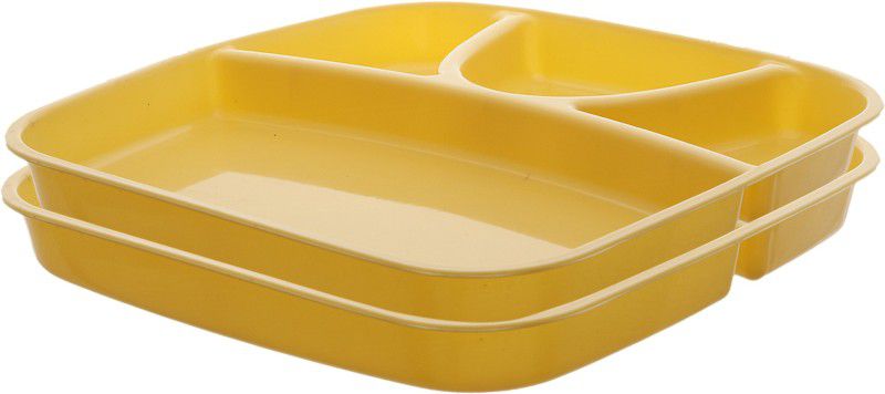 KUBER INDUSTRIES 2 Pieces Microwave Safe Unbreakable Plastic Food Plate with Partitions (Yellow) - CTKTC34708 Dinner Plate  (Pack of 2, Microwave Safe)